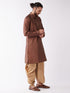 Vastramay Men's Maroon And Rose Gold Silk Blend Kurta And Dhoti Set